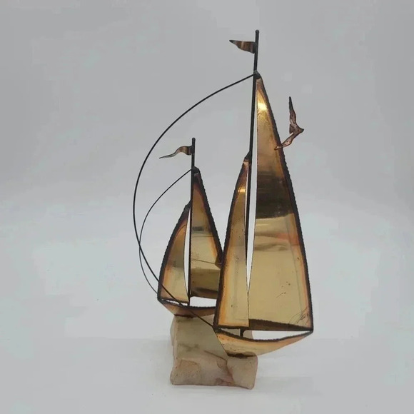 Other - VTG Brass Sailboat Metal Sculpture MCM Nautical Statue Signed Mario Jason